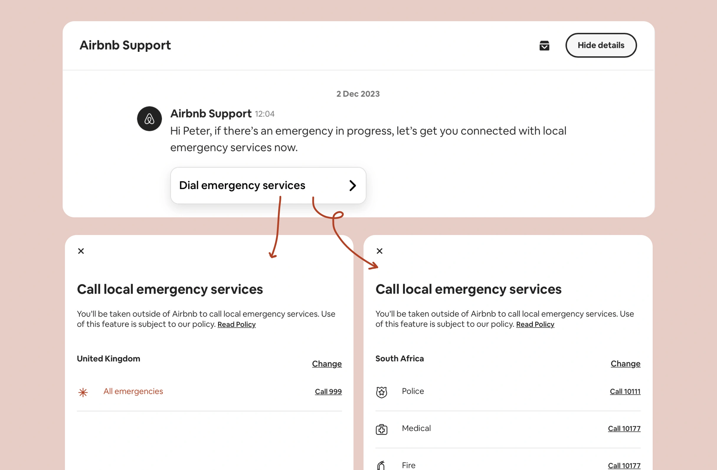 Bitesized UX example: Localised emergency support
