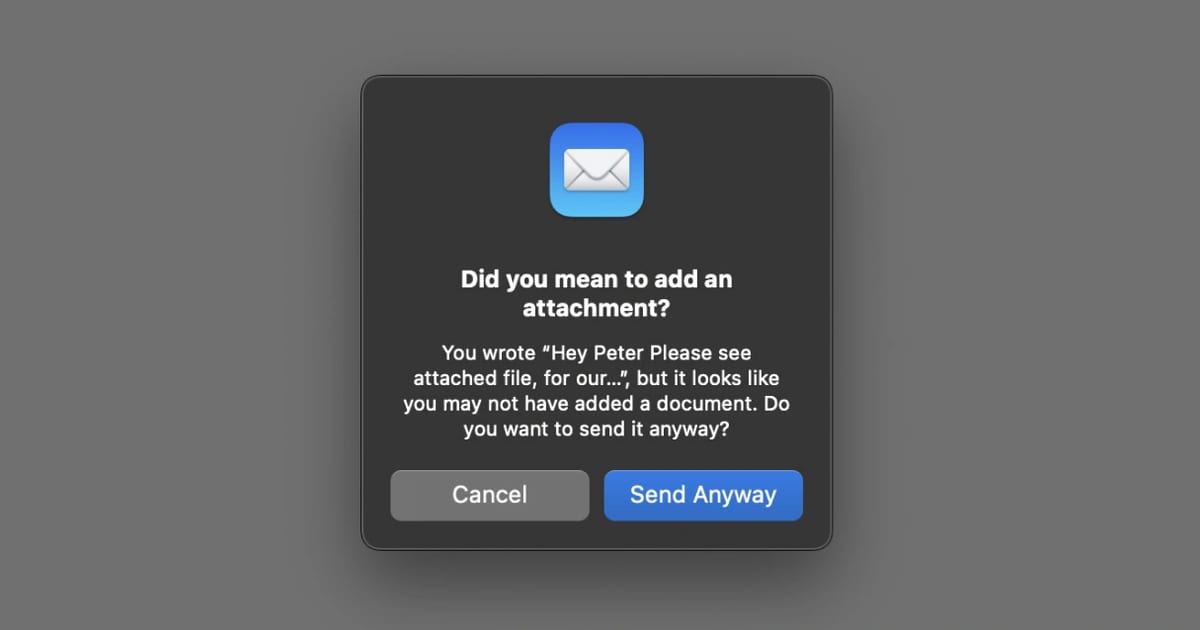 Bitesized UX example: Missing attachment prompt