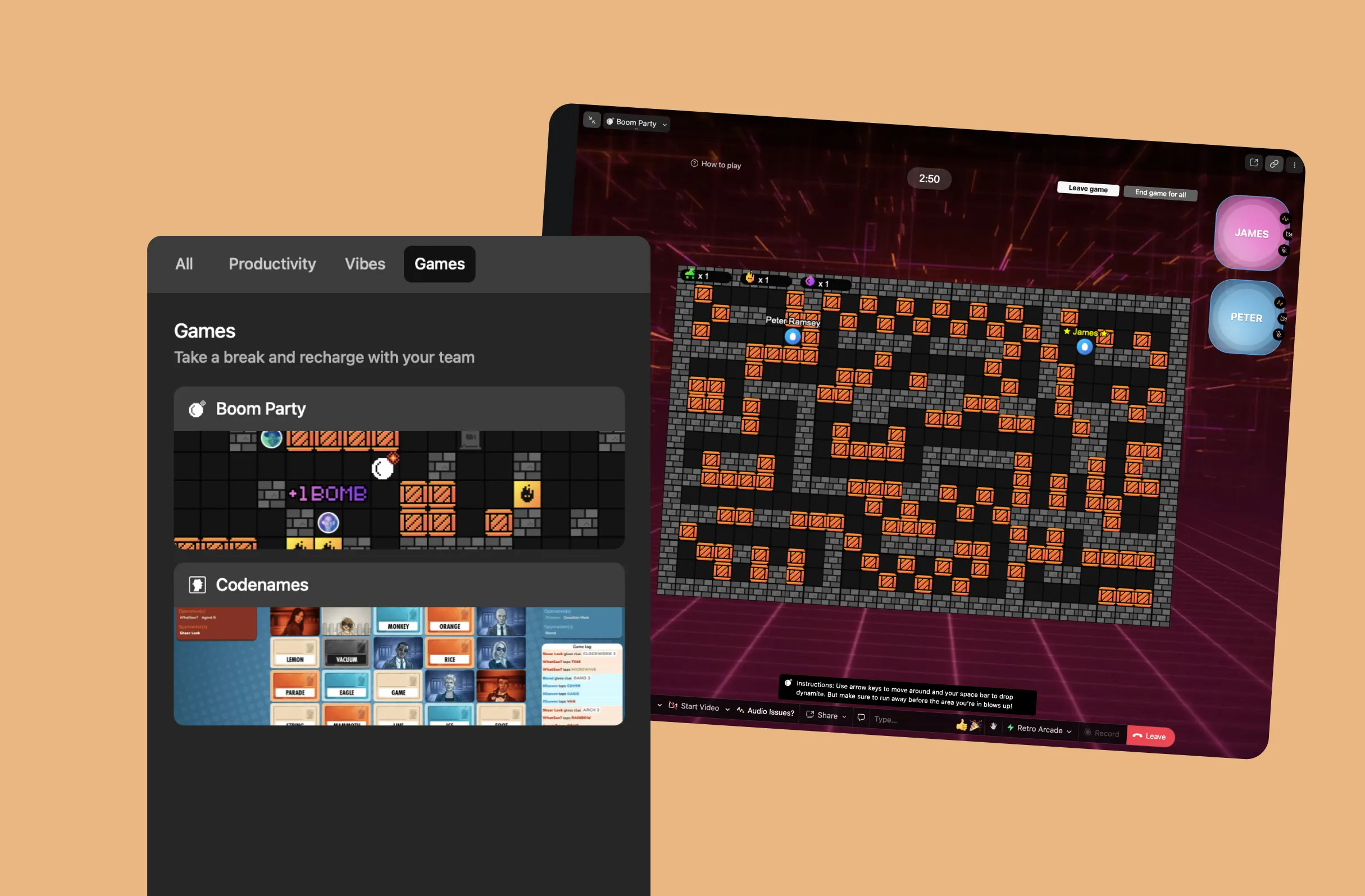 Games inside video calls