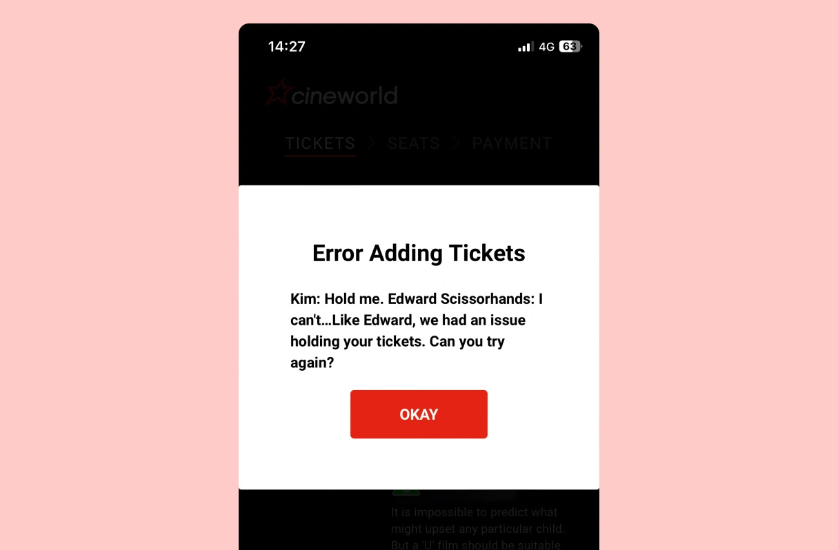 Cineworld's error messages