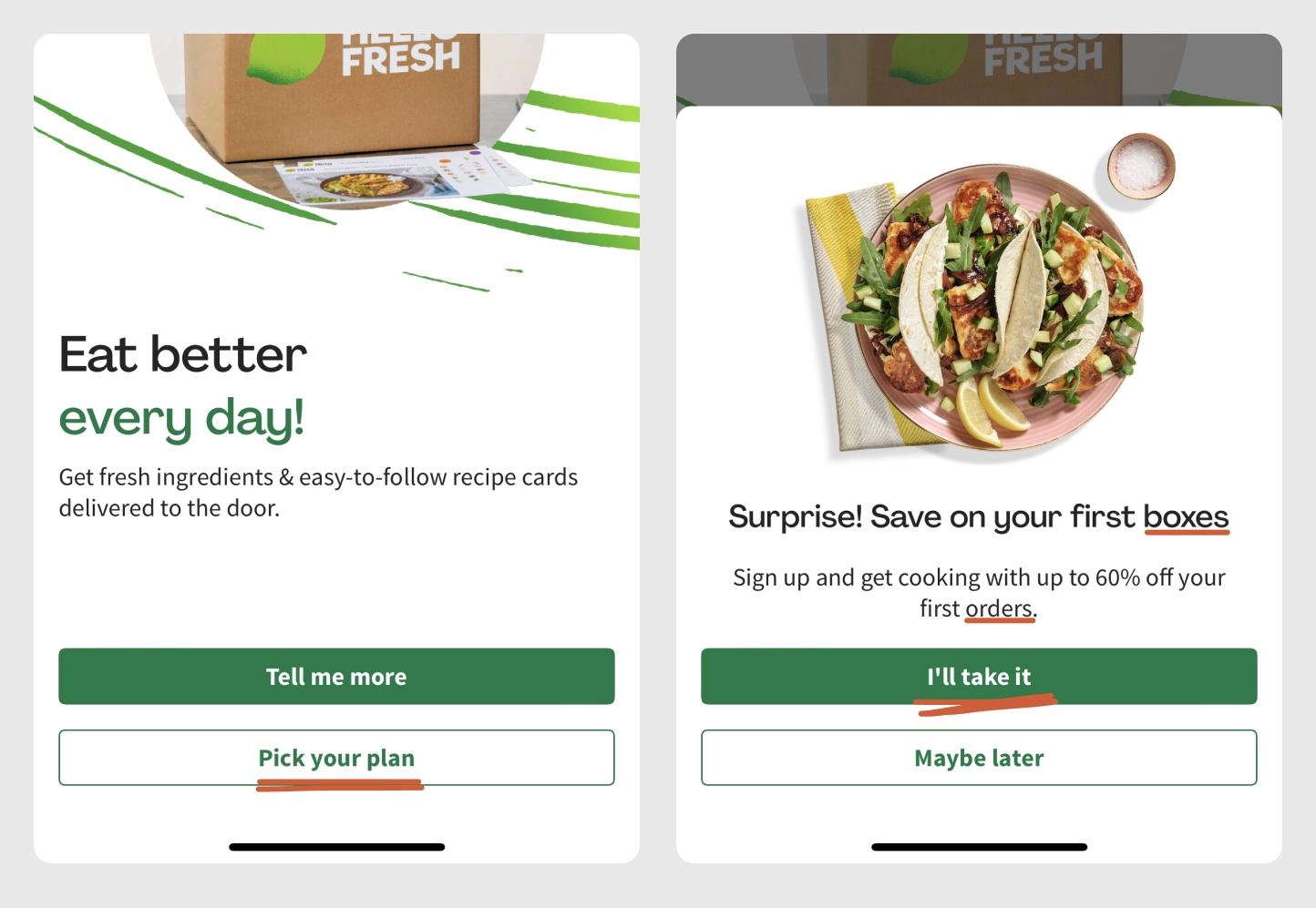 Bitesized UX example: Snowballing commitment from CTA labels