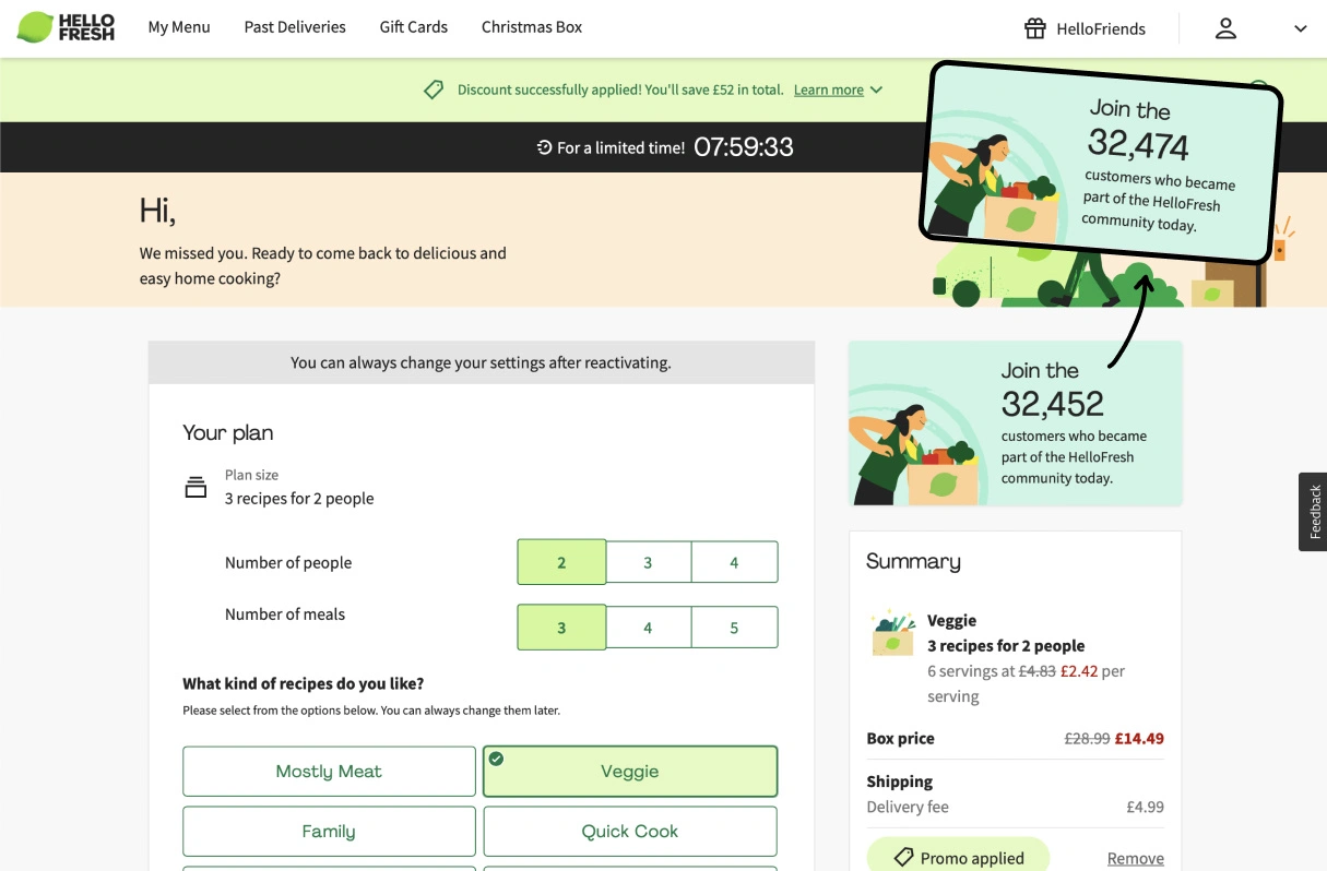 Bitesized UX example: Live daily customer count