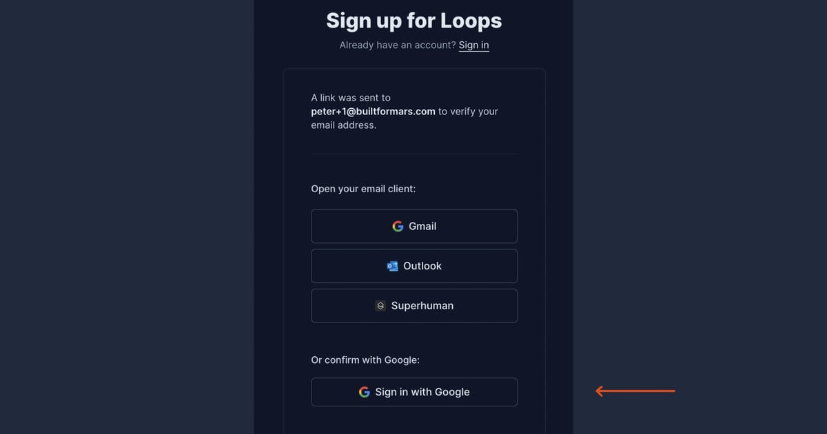 Bitesized UX example: Another way to verify your email address