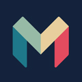 The UI shows a stylized "M" logo with teal, cream, and red color blocks on a dark blue background. No text or markings are highlighted or underlined.