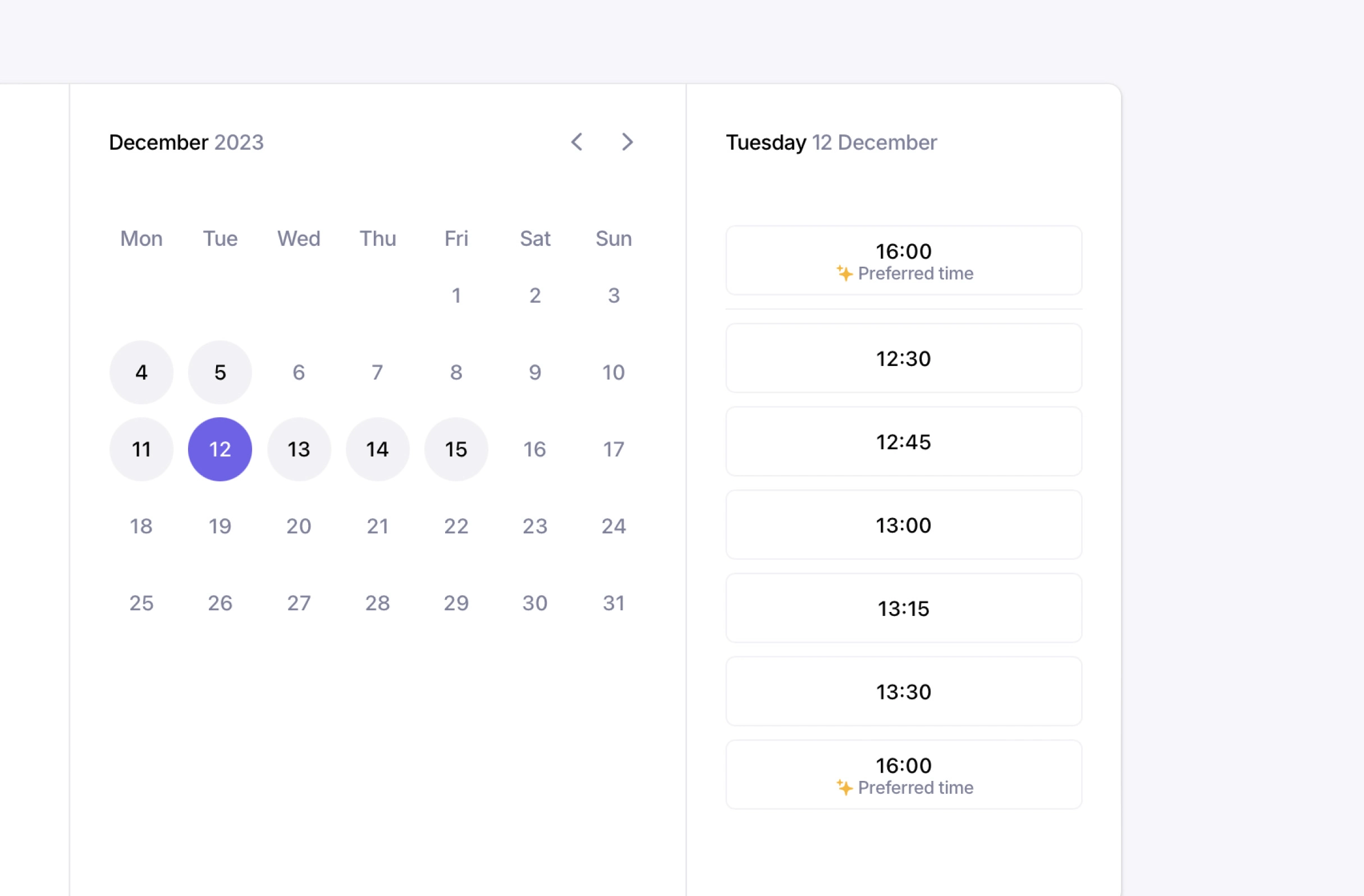 Bitesized UX example: Displaying preferred meeting times