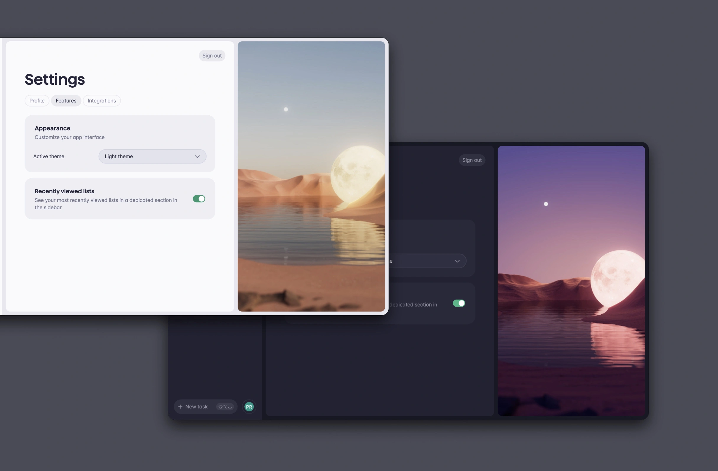 Bitesized UX example: Dynamic day / night themes