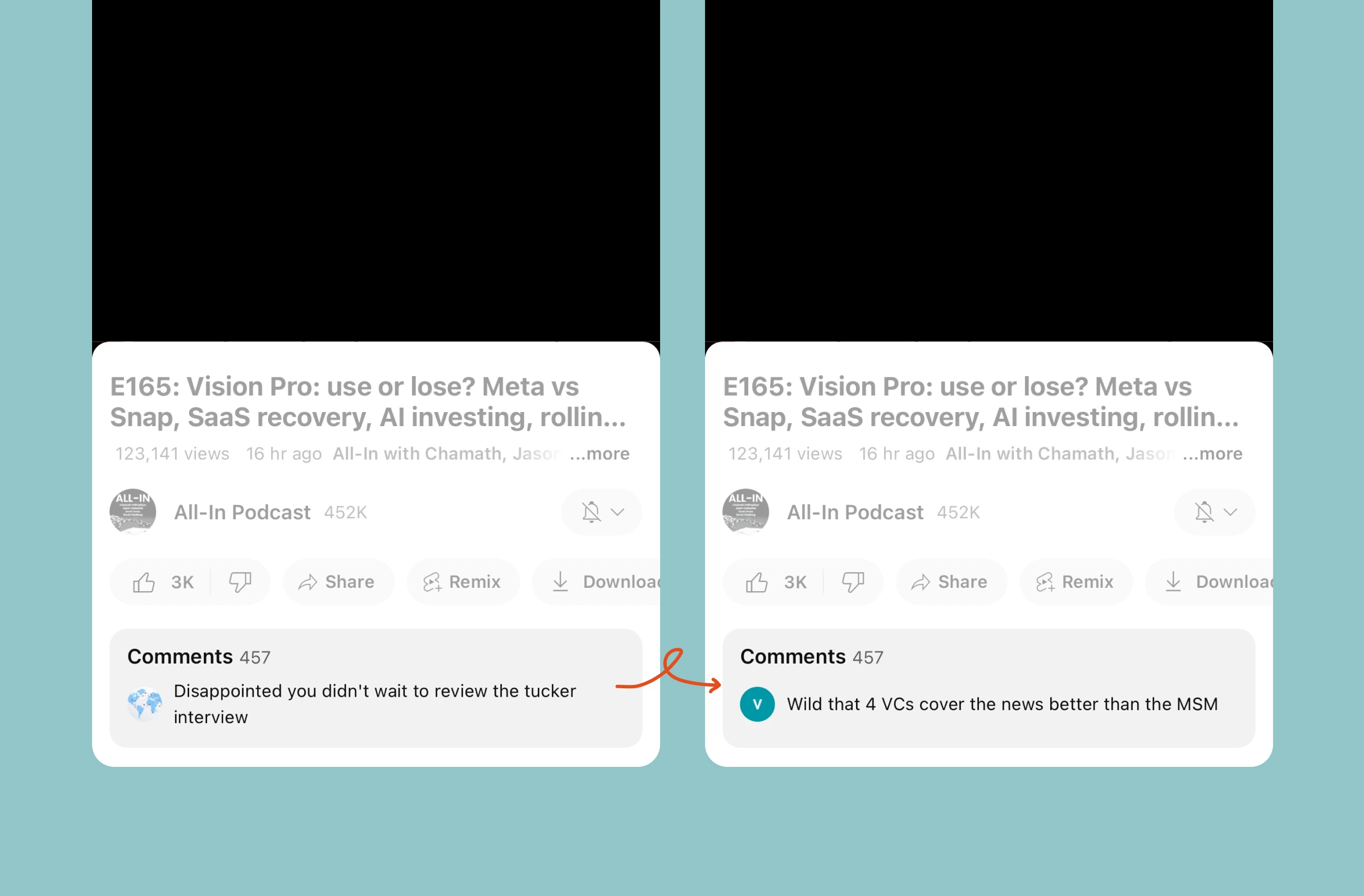 Bitesized UX example: Top YouTube comment