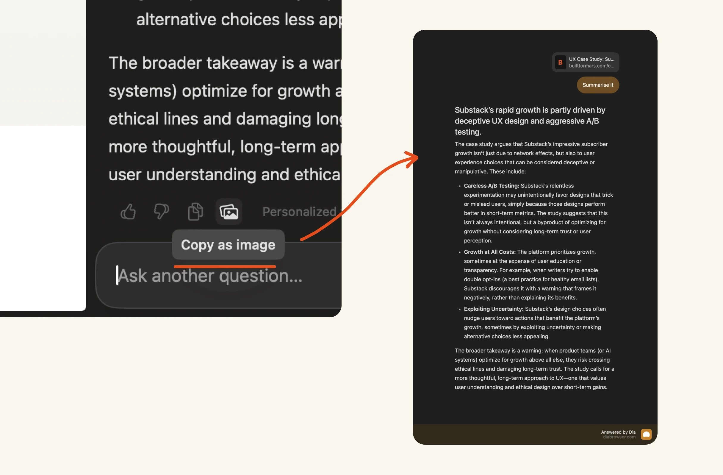 Bitesized UX example: Save chat as an image