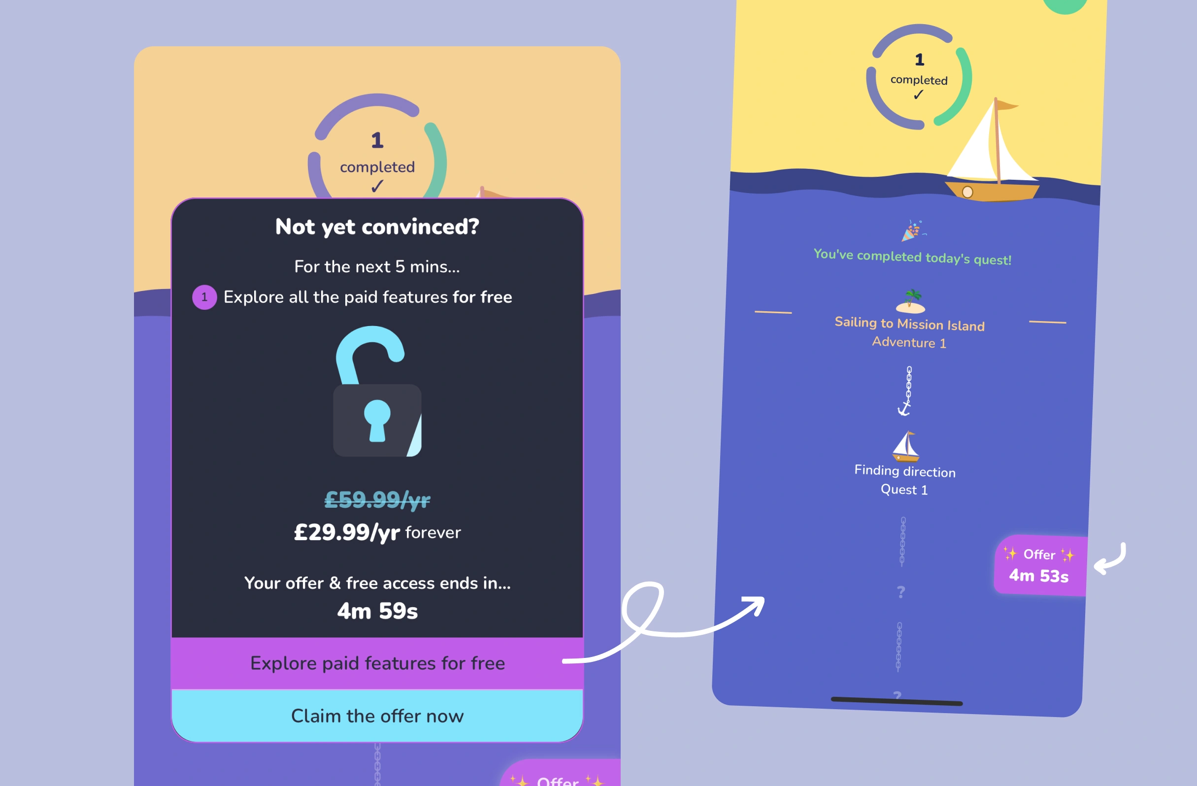 Bitesized UX example: Woah, 5 minutes free