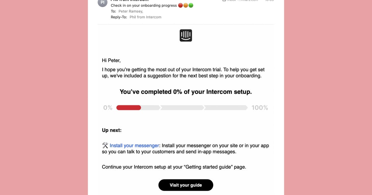 Bitesized UX example: An onboarding progress (email)