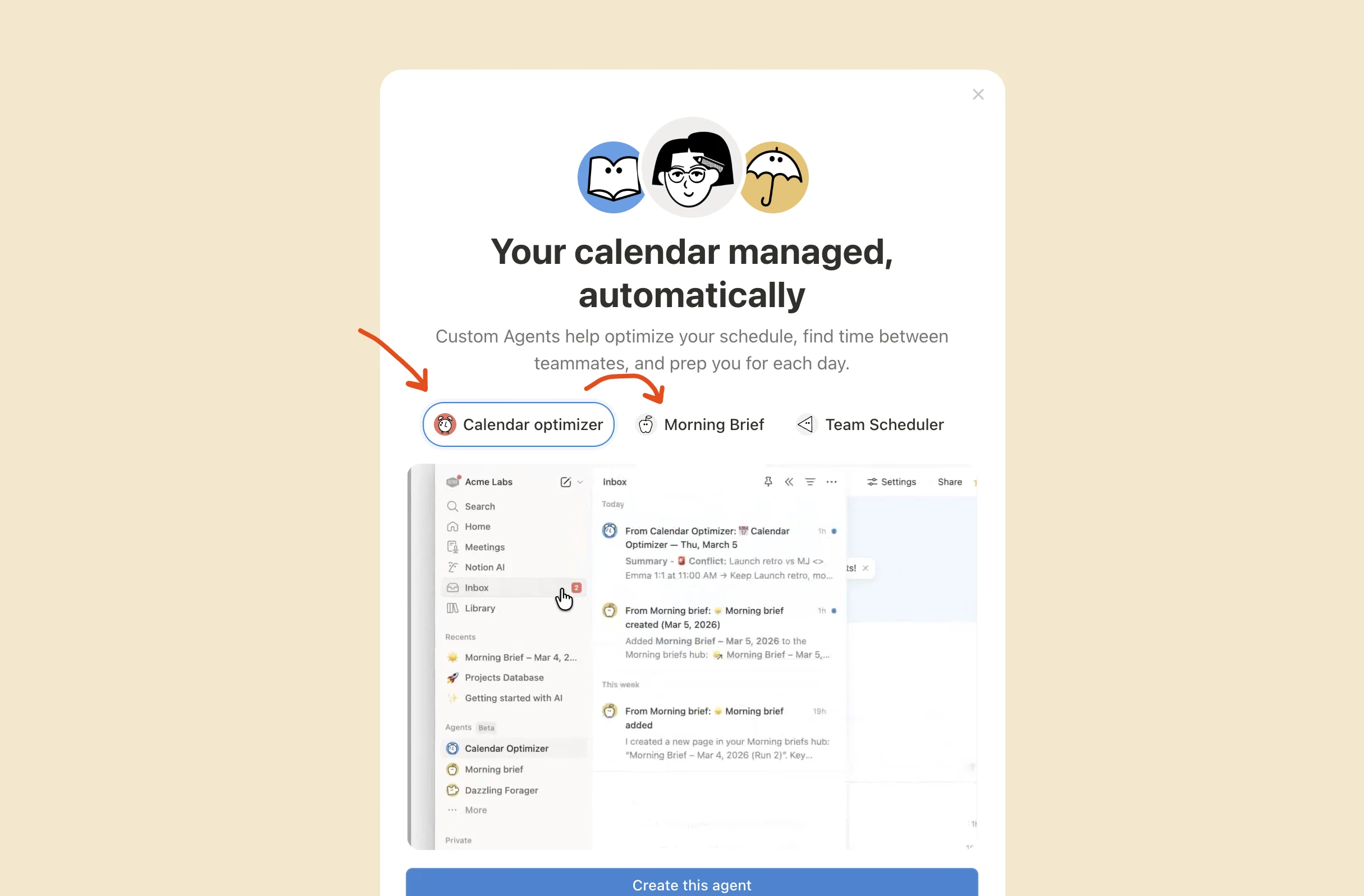 Bitesized UX example: Notion's custom agents