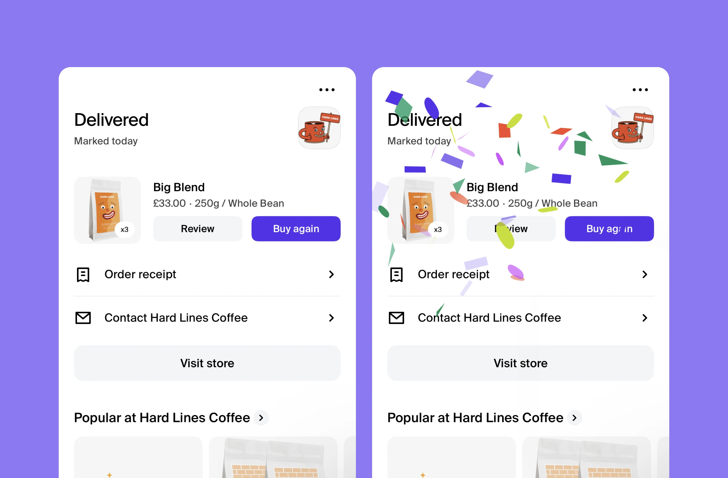 Bitesized UX example: This item has been delivered