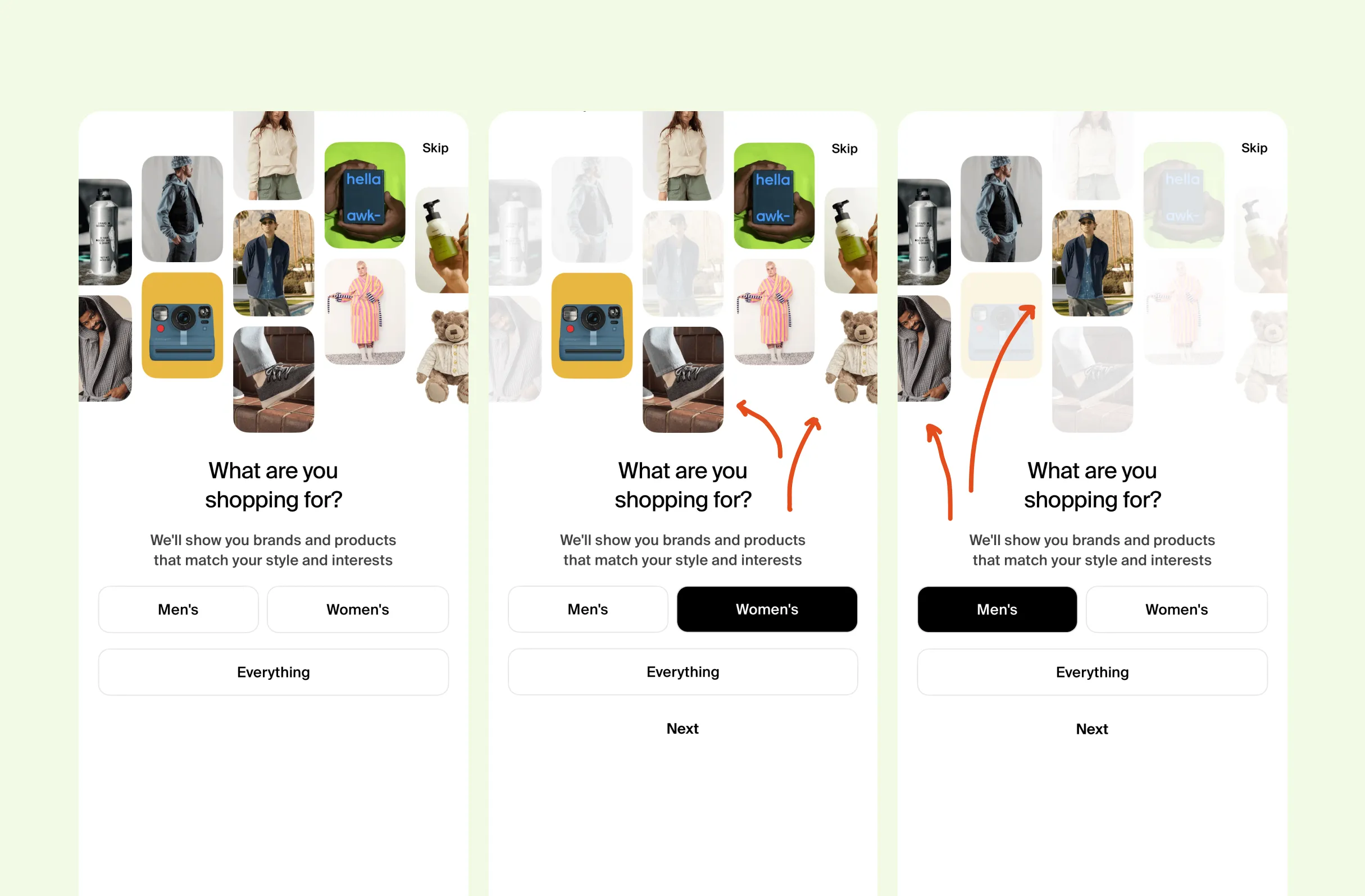 Bitesized UX example: Dynamic preferences on Shop