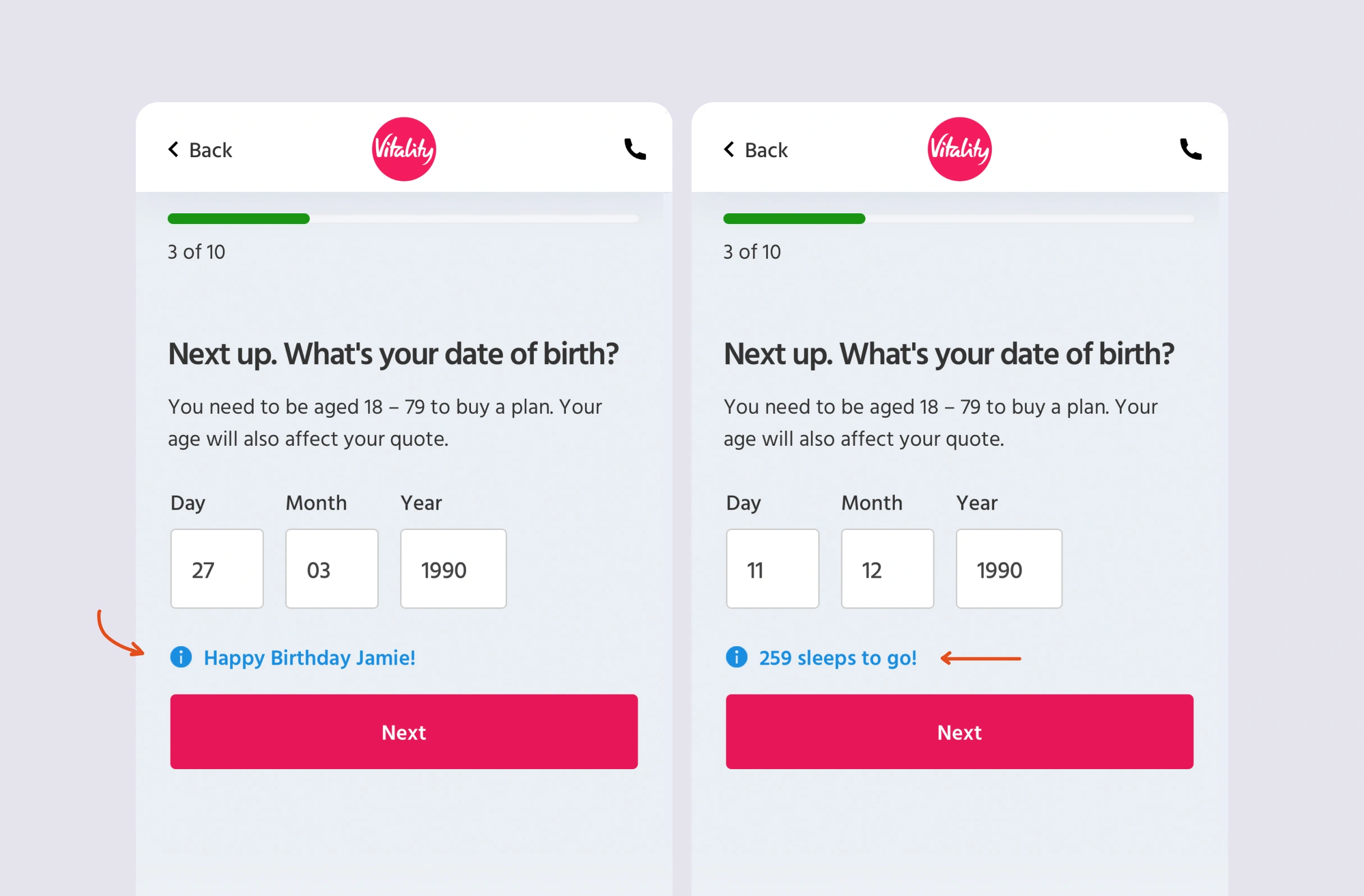 Bitesized UX example: Sleeps to go