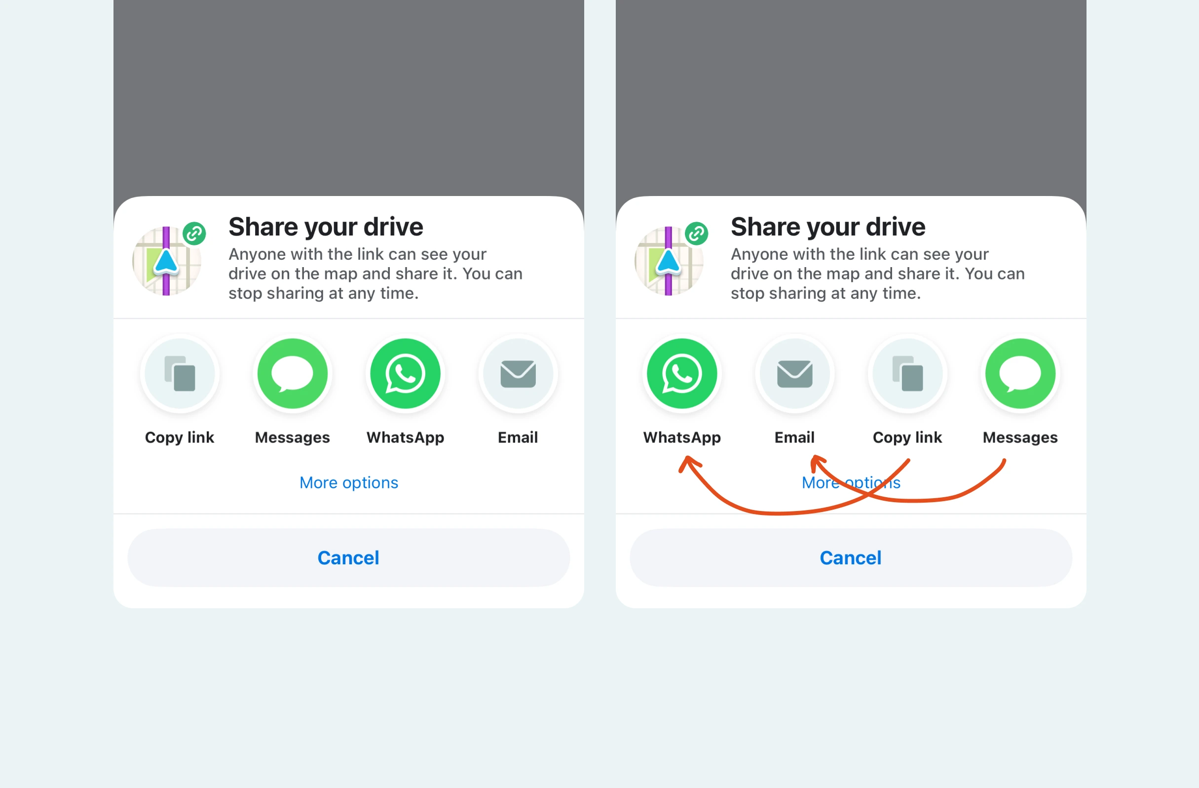 Bitesized UX example: Reordering the share options