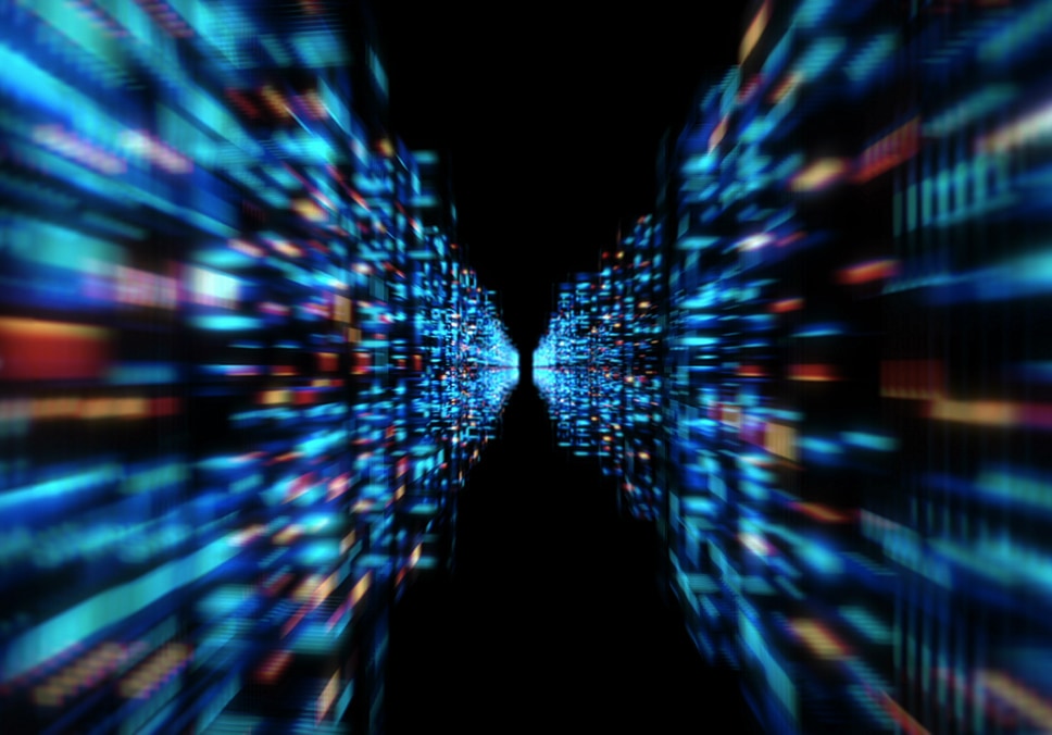 Impression of a data centre with data moving