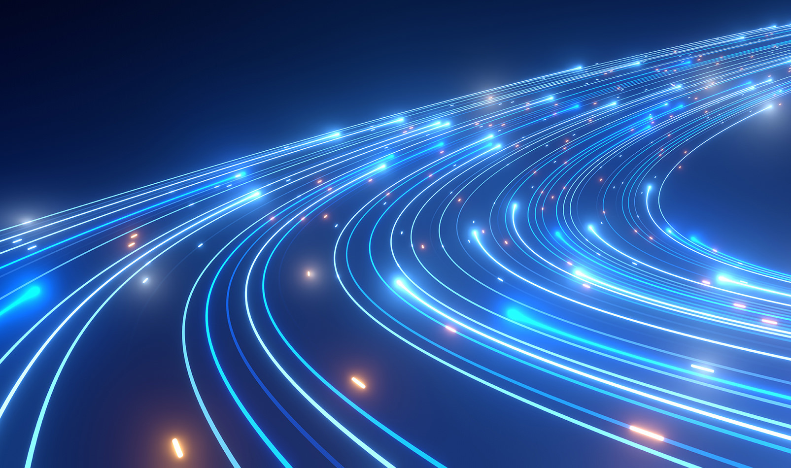 DDoS attack - blue lines showing data moving over a network