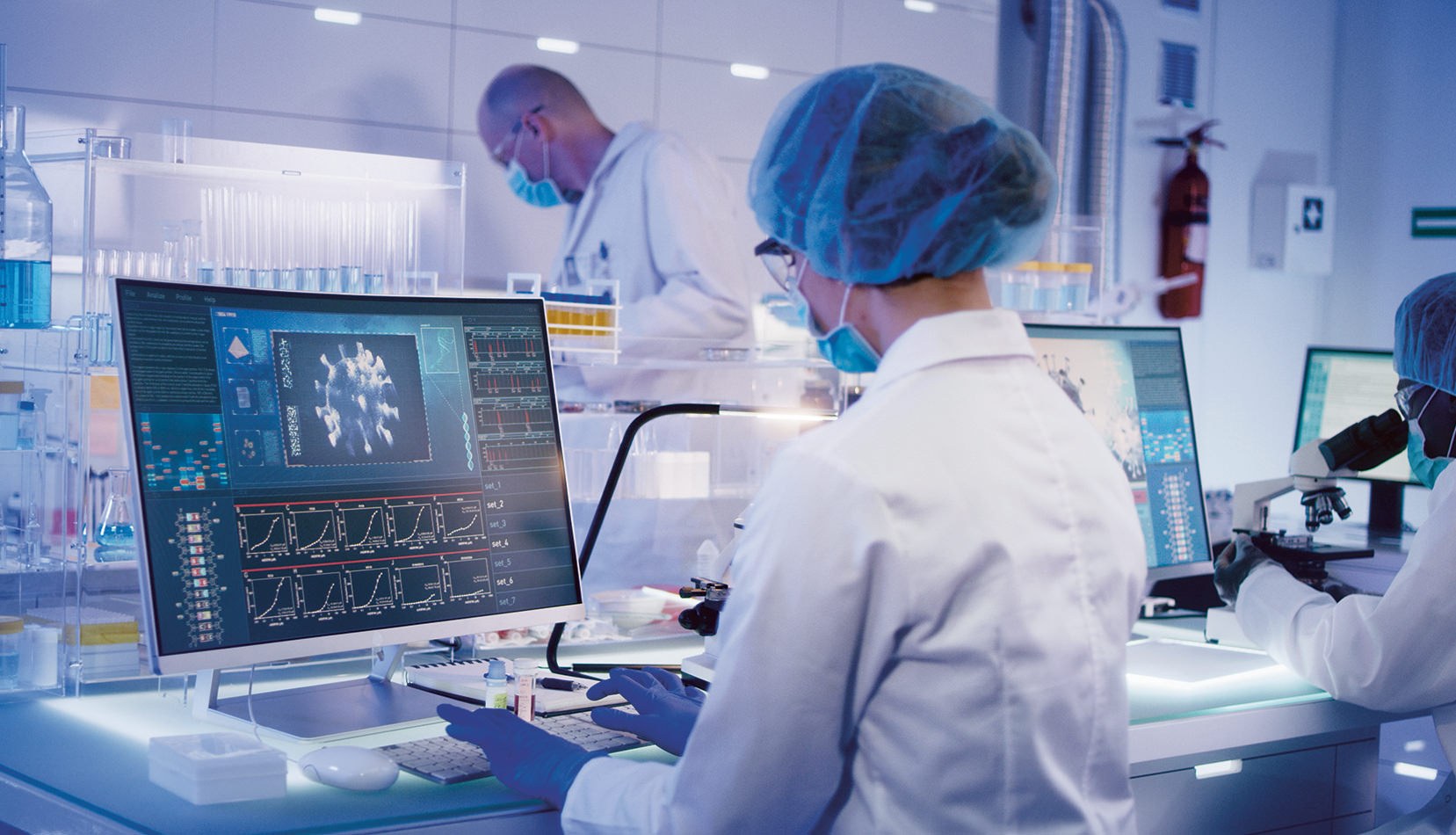 Researchers working in a medical lab