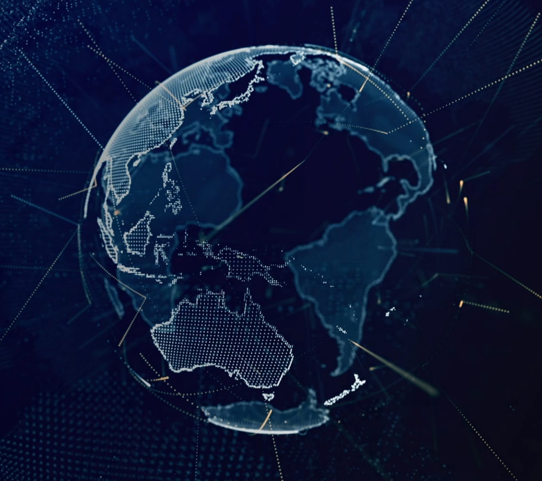 What is an NREN globe centred on Australia with data paths connecting to other countries