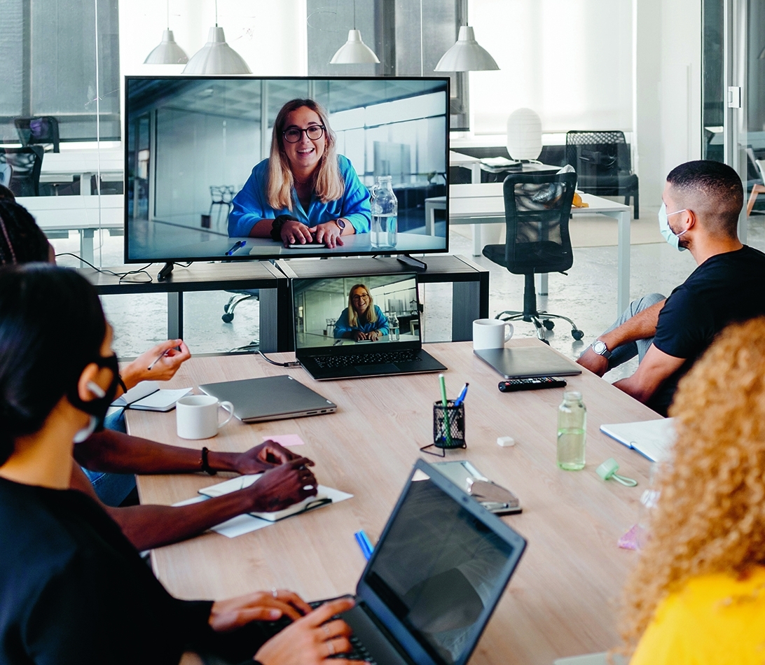 Zoom meeting in board room