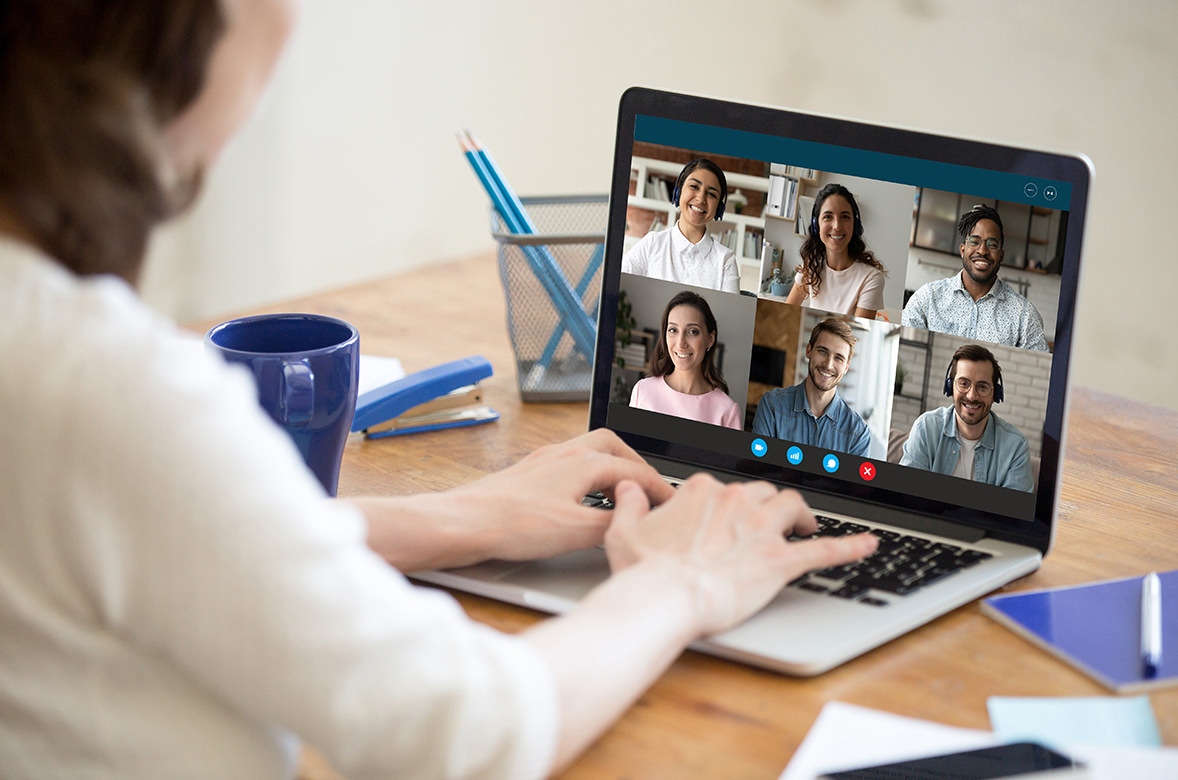 Zoom video conferencing on laptop