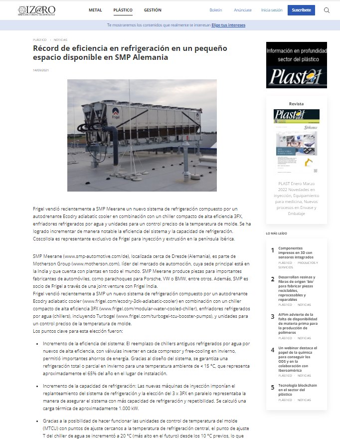 Izaro manufacturing technology cooling solutions frigel sept 2021