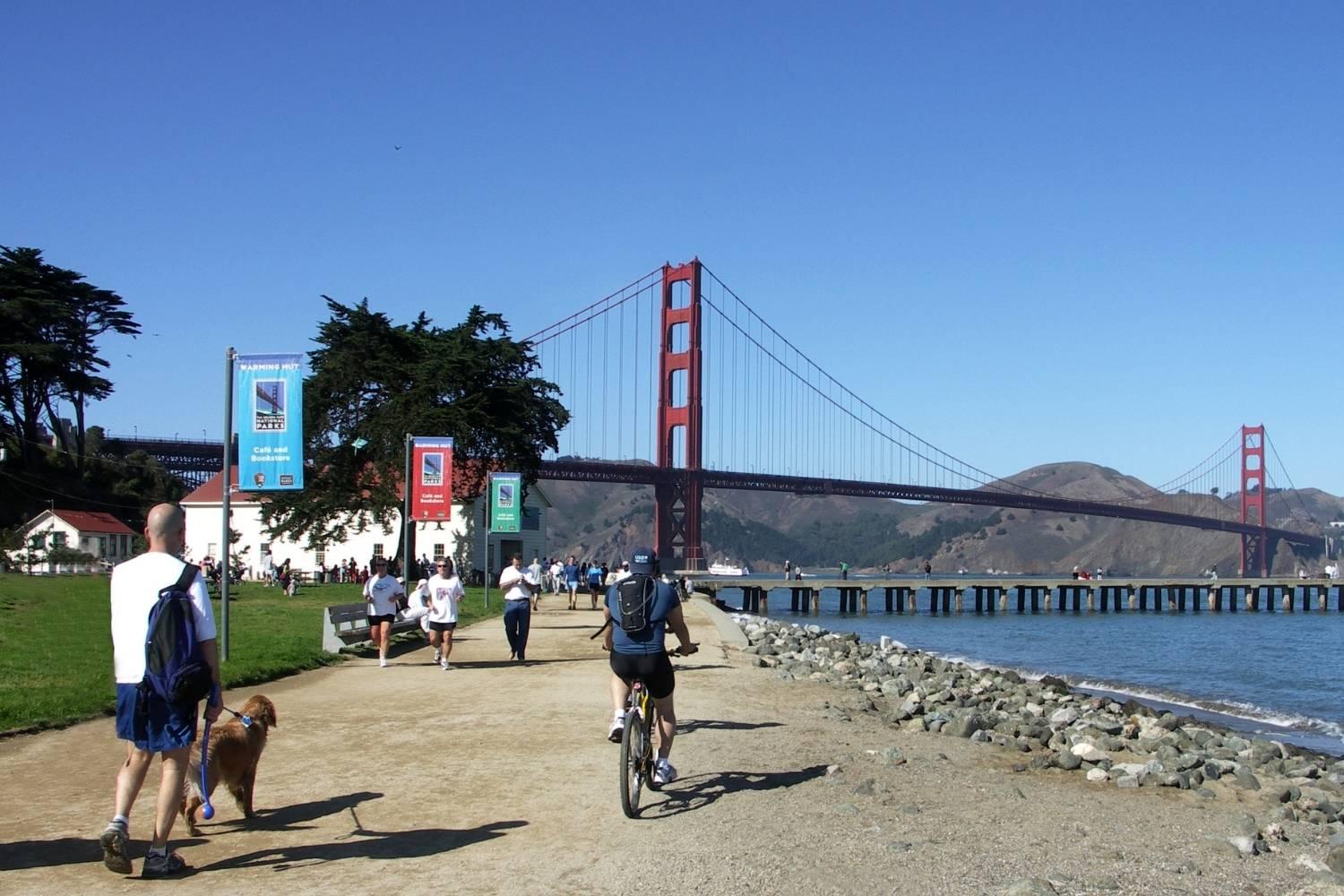 Walking dog near Golden Gate