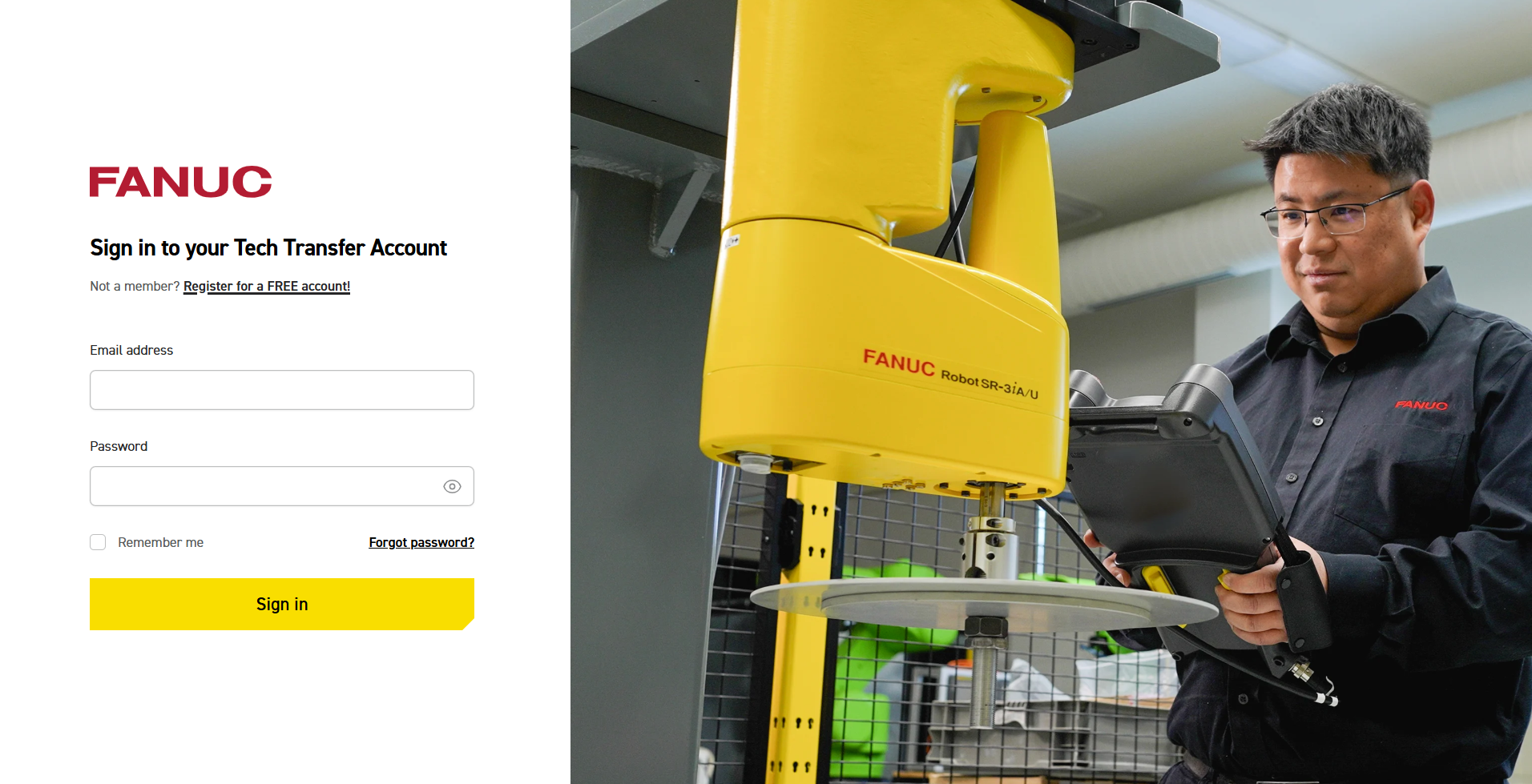 Tech Transfer Create Account Page