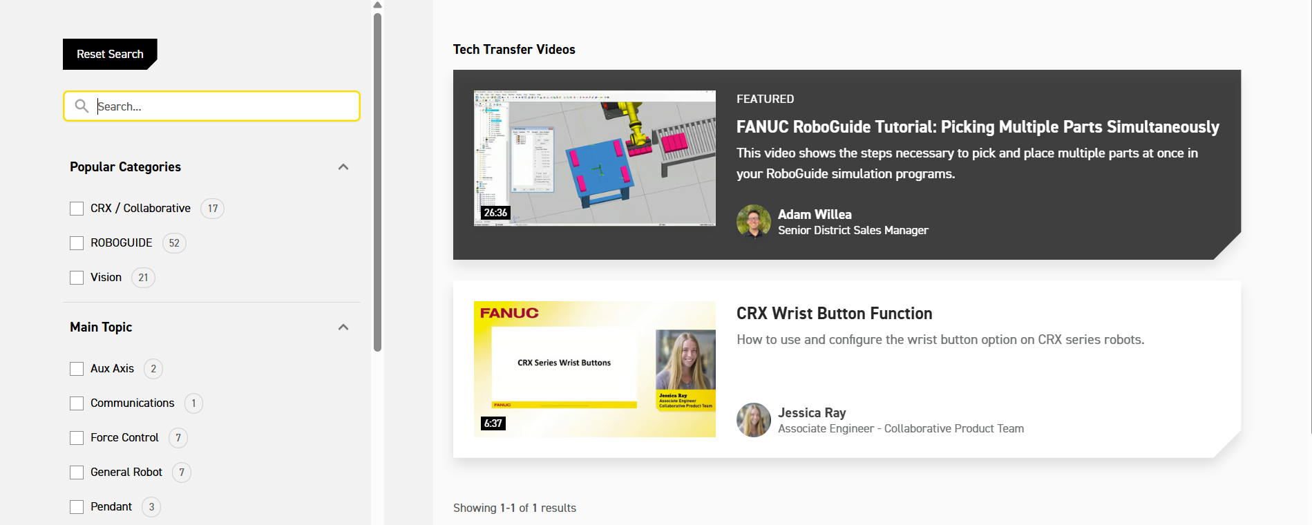Tech Transfer Video Search Bar