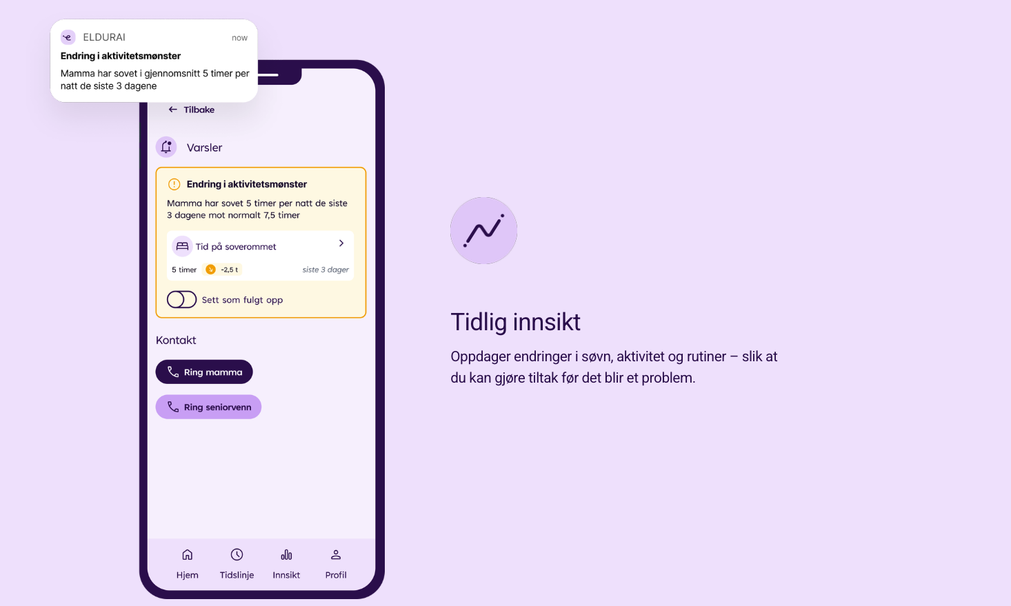 Illustrasjon av en mobiltelefon med ulike meldinger om en persons helsetilstand.