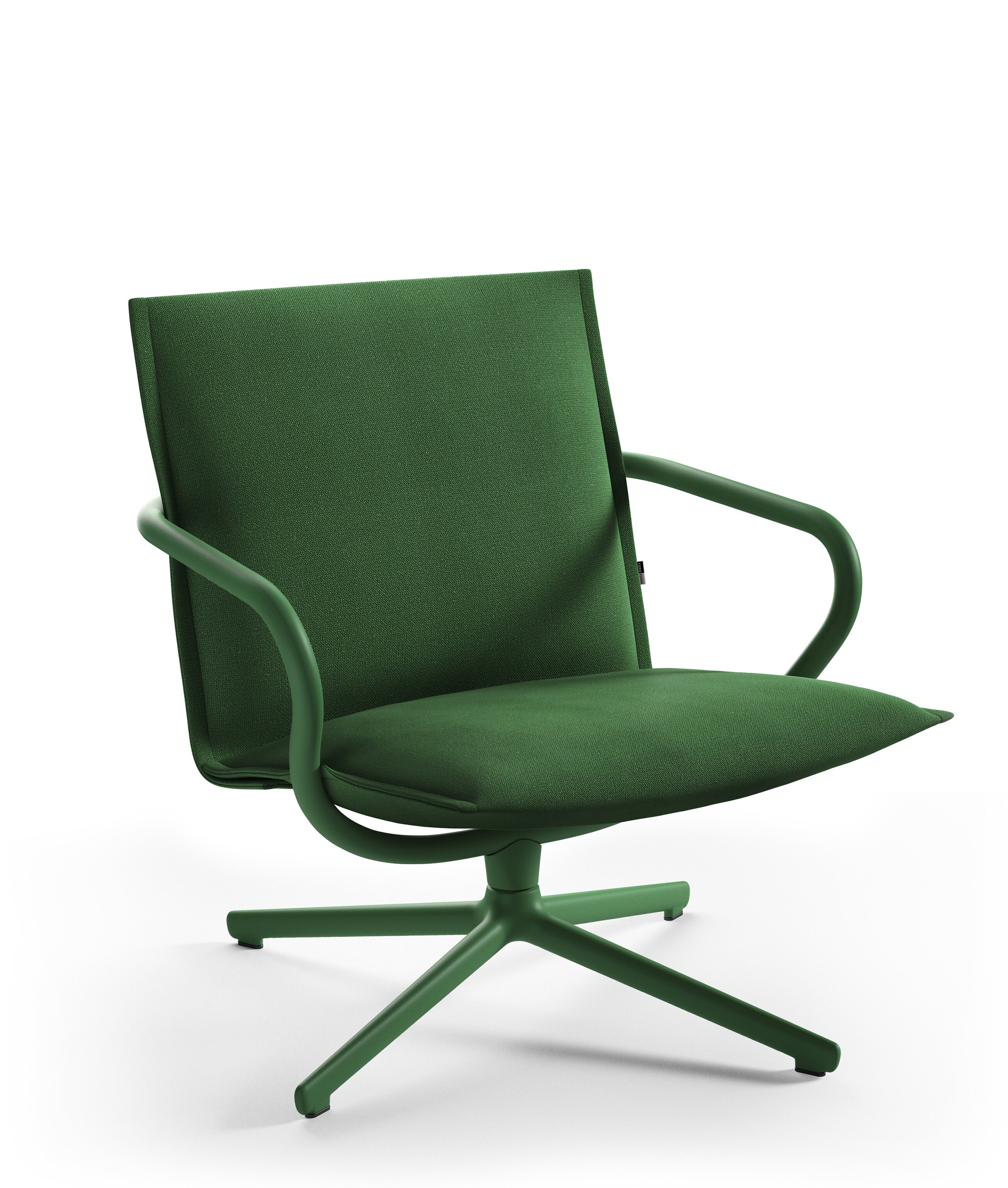 Produktrender av Camp med lav rygg i grønt tekstil med grønt understell og armlener.