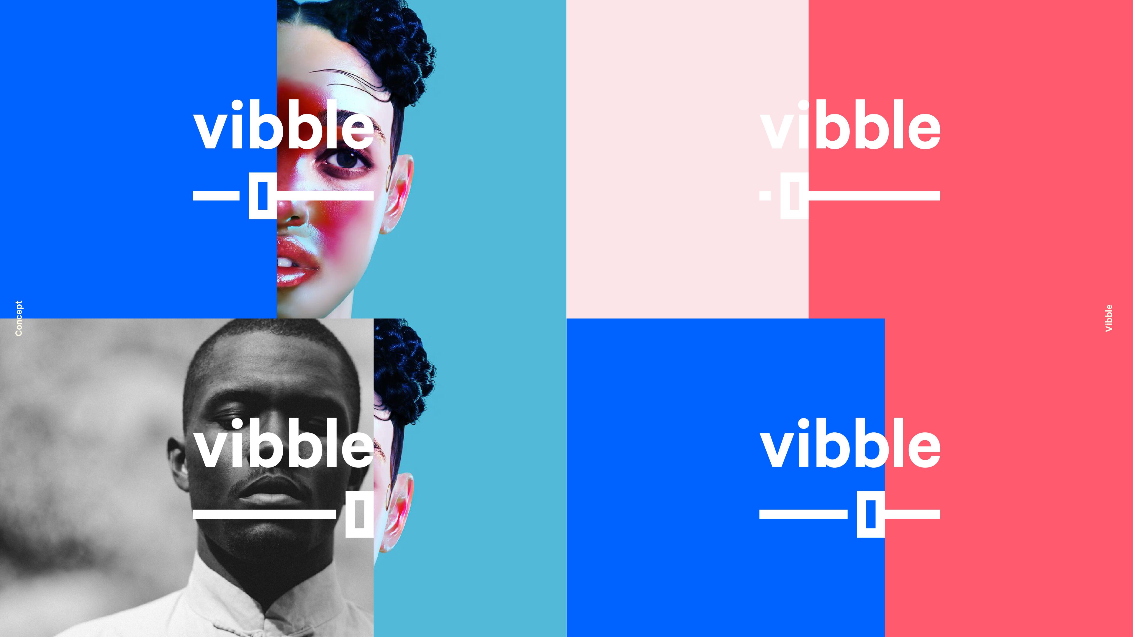 En montasje som viser uttak av logo og visuelt uttrykk for Vibble.