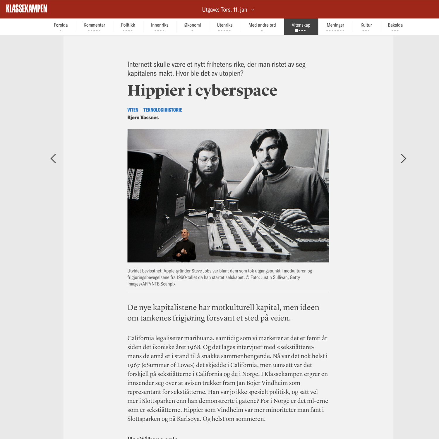 Faksimile fra en digital utgave av Klassekampen.