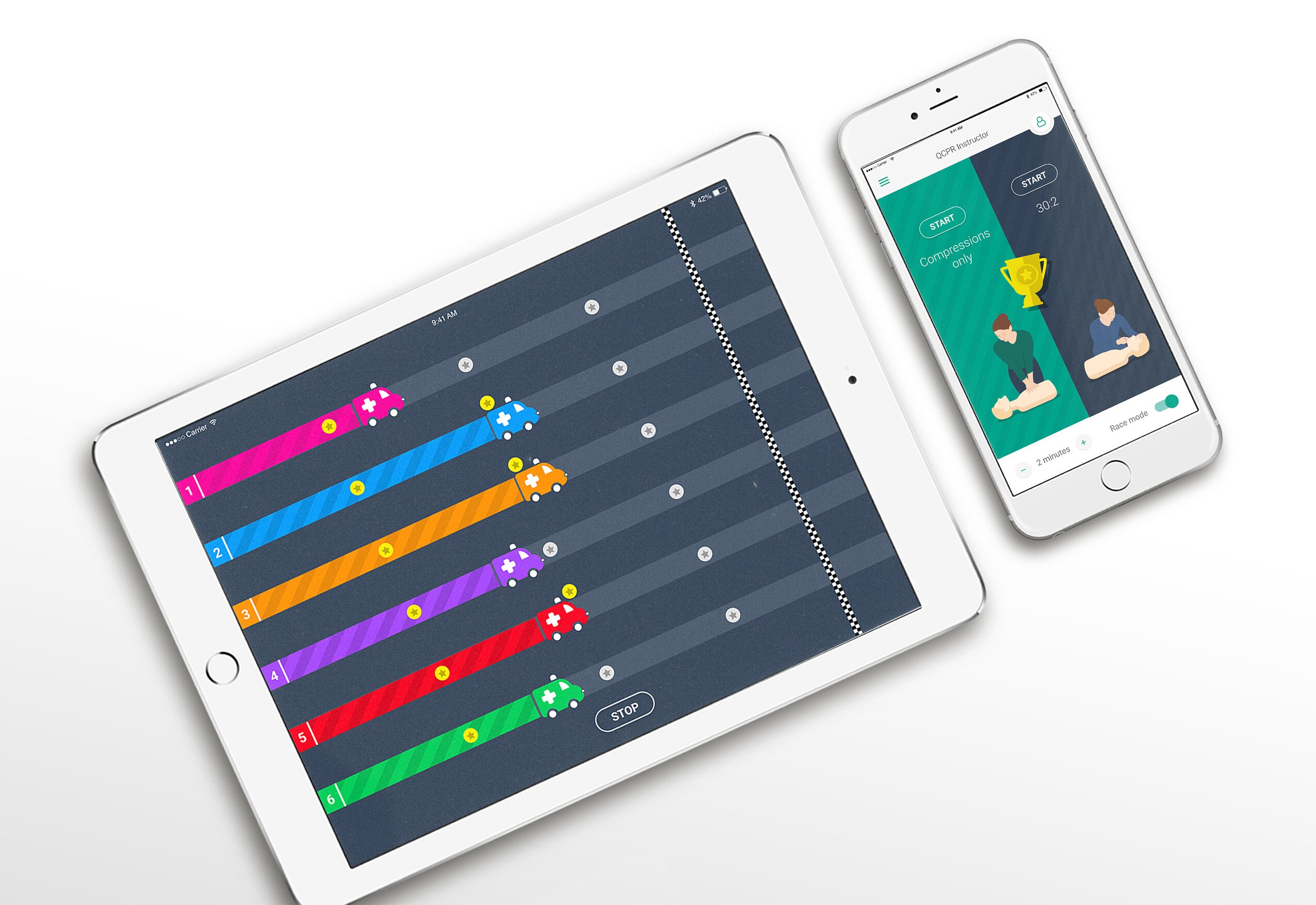 CPR Race vist på nettbrett og mobilskjerm.