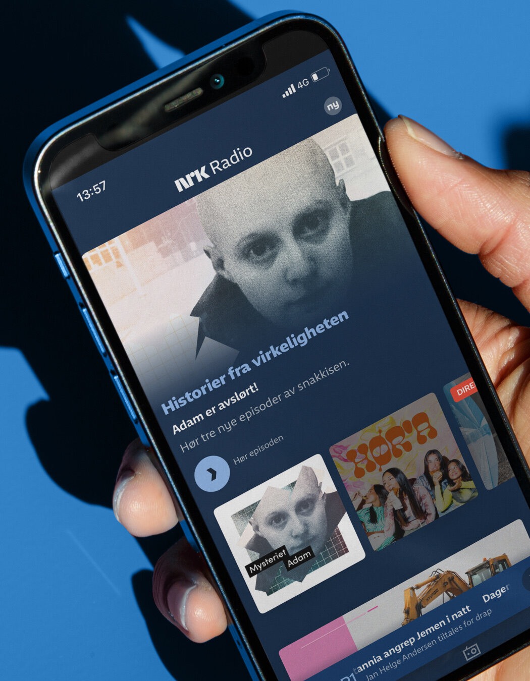 Appen NRK Radio sin forside som viser bilder av ulike podcaster.