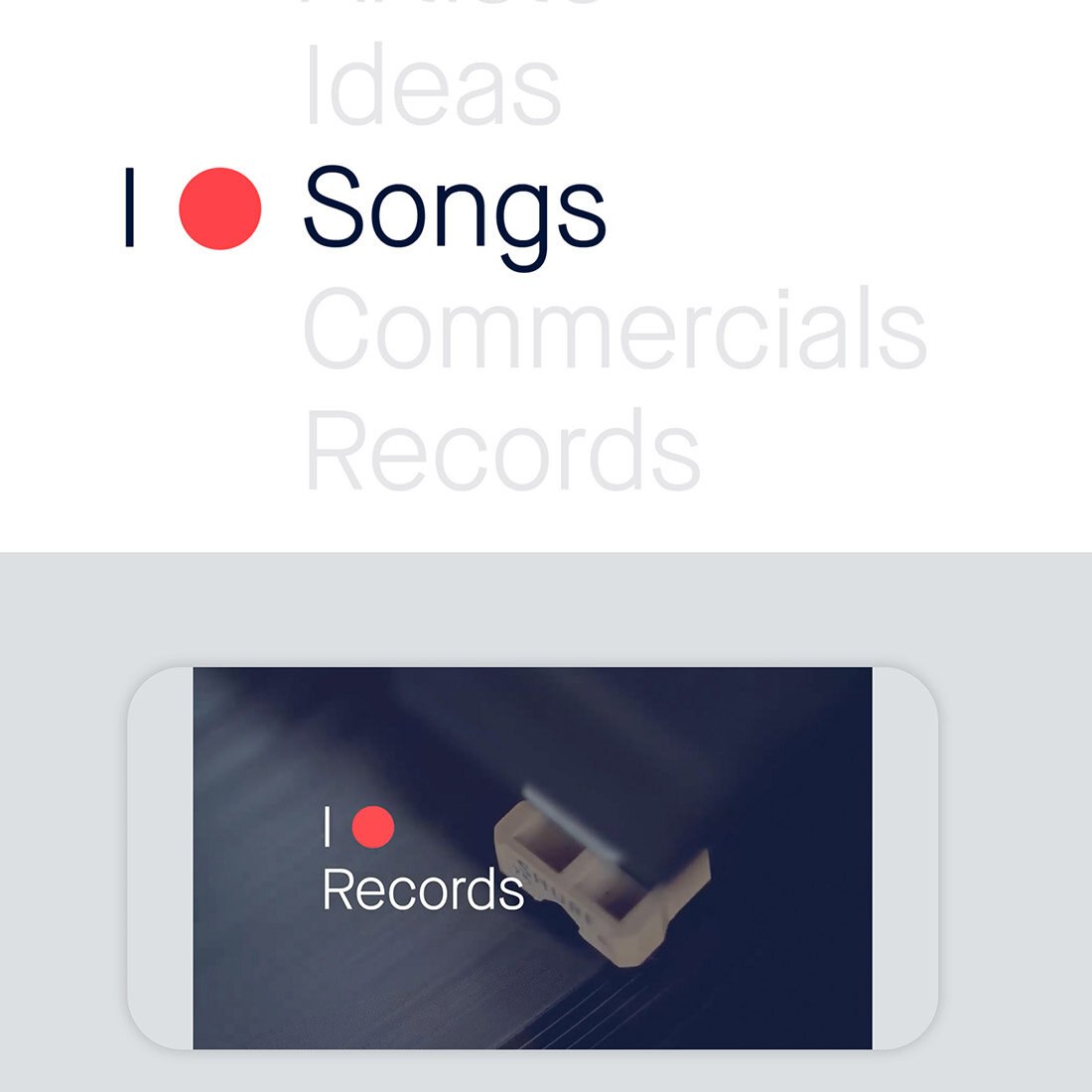 Illustrasjon av konseptet rundt den røde avspillingsknappen: I love songs.