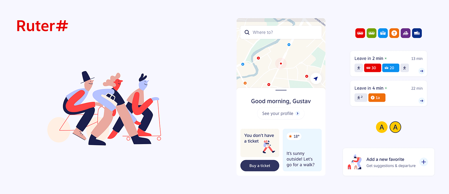Illustrasjon som viser formspråk, farger og funksjon i tjenesten.