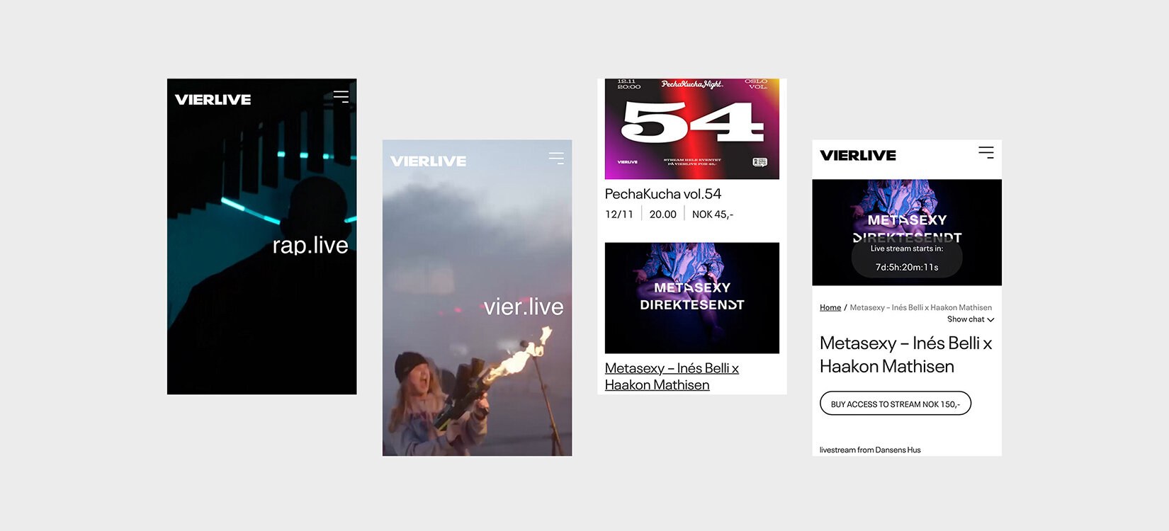 Montasje av skjermdumper fra mobil – viser interaksjon på nettsiden.