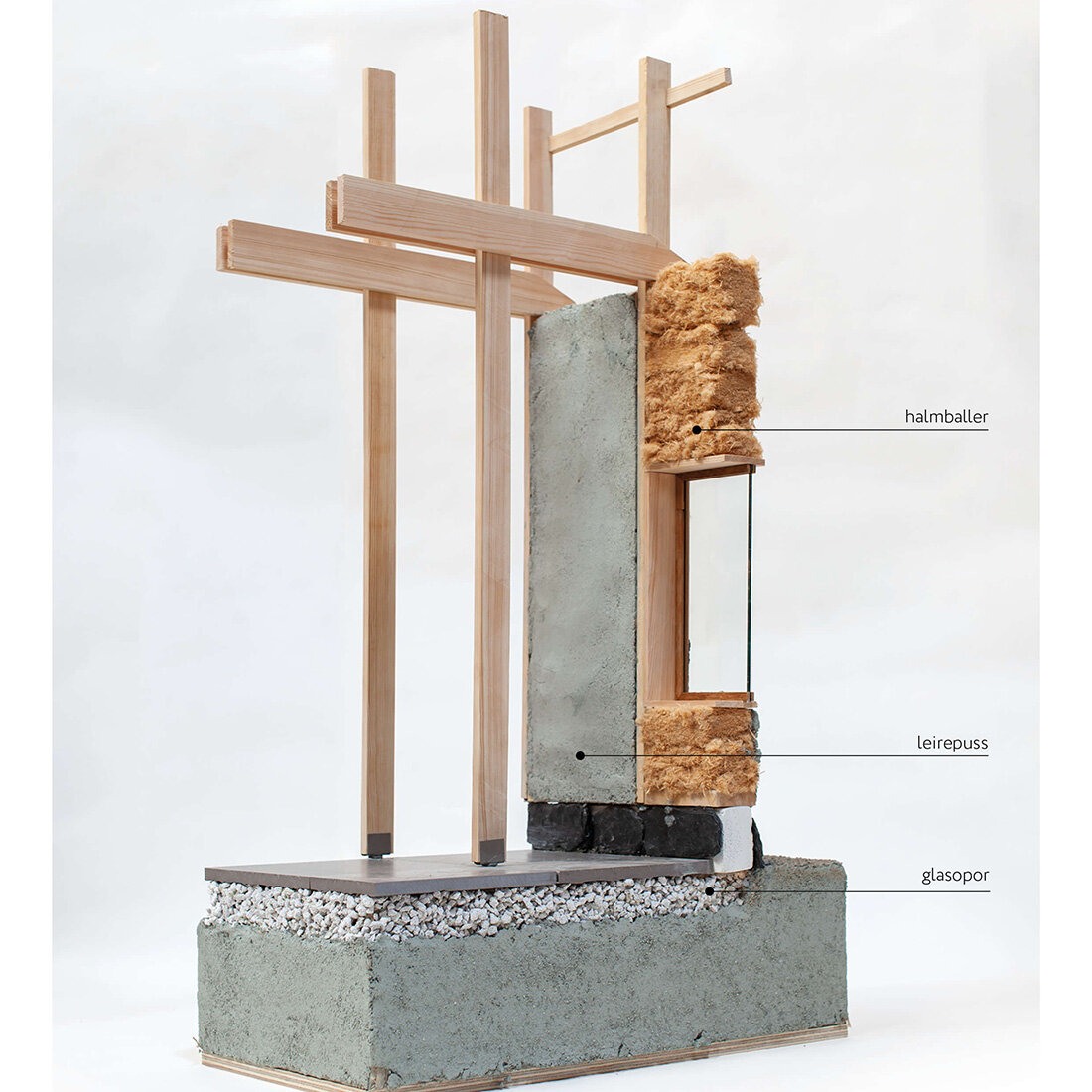 Modell av halmballvegg.