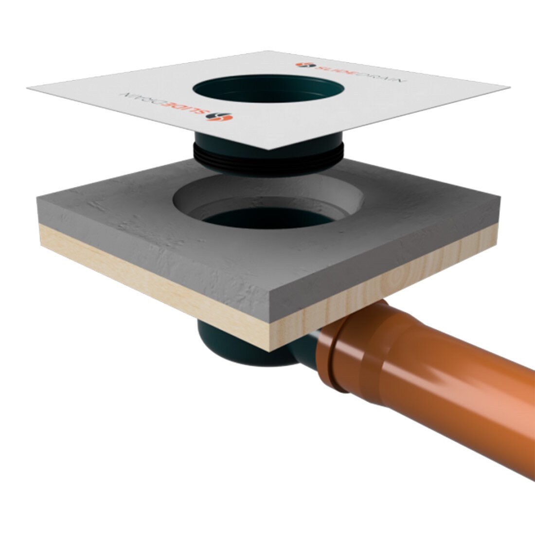 Produktrender av sluk og ulike lag i løsningen.