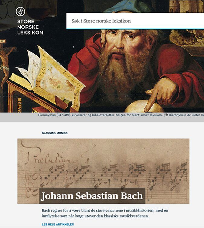 Et skjermbilde fra en digitalt leksikonoppslag om Johan Sebastian Bach.