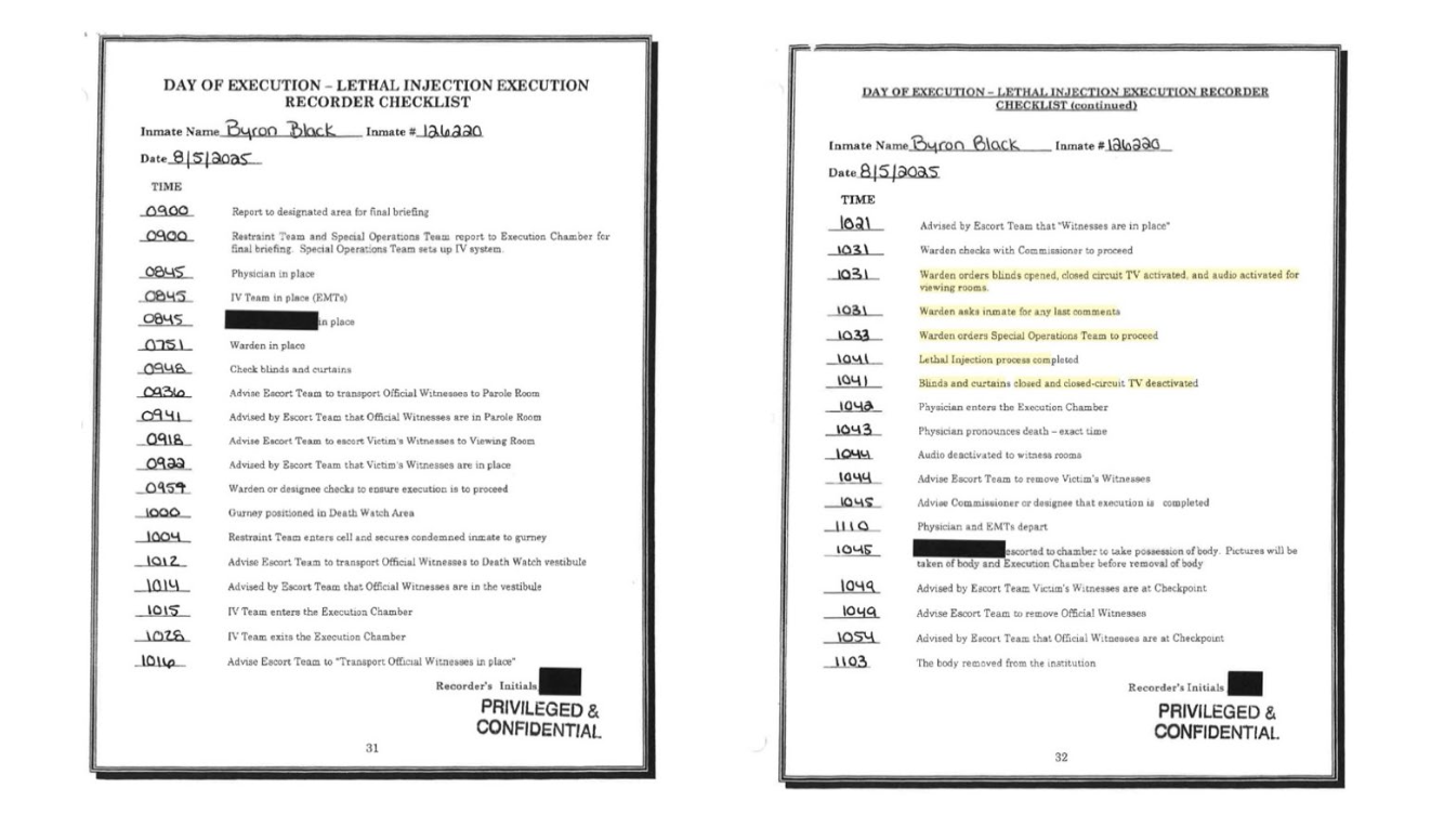 Byron Black's Execution Checklist