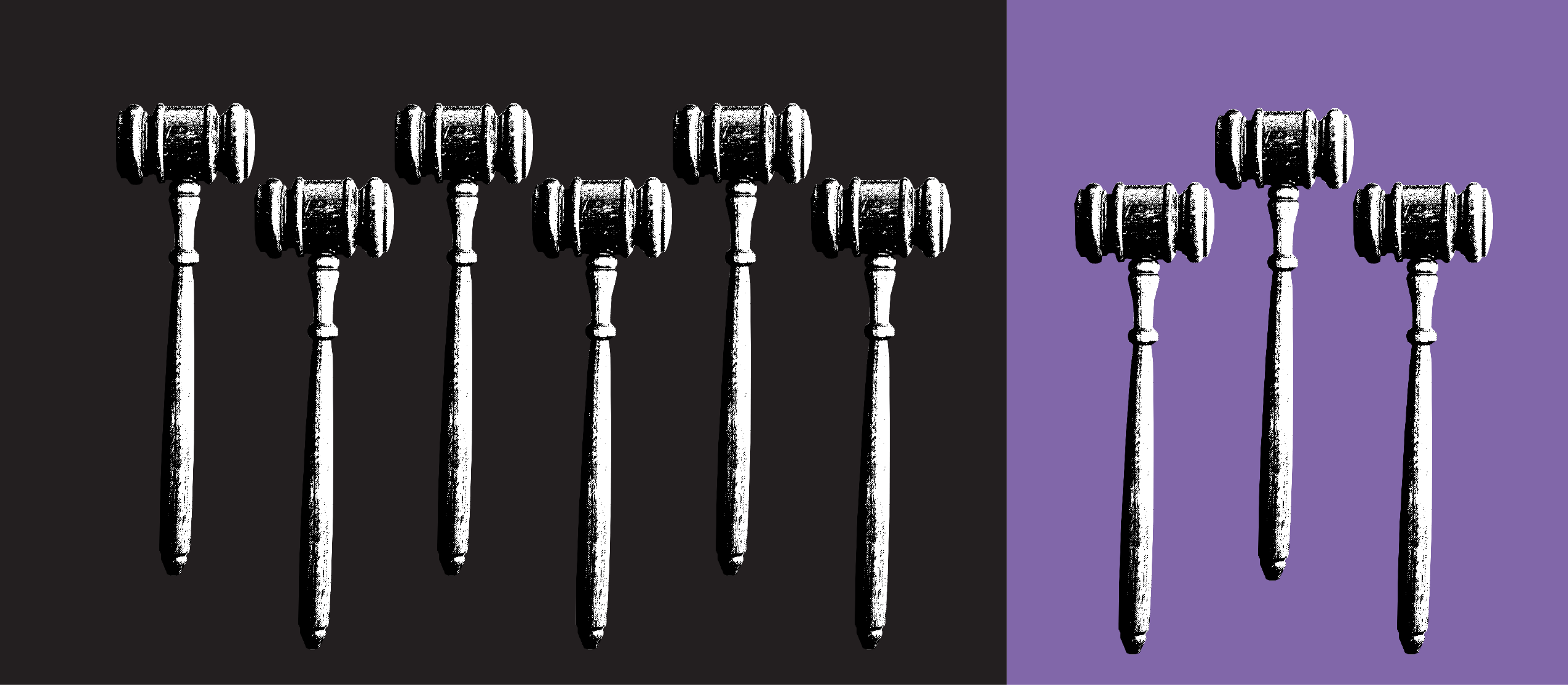 B&W gavels appearing on a black and purple background