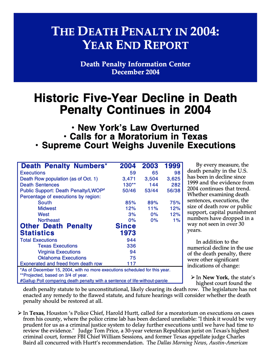 The Death Penalty in 2004: Year End Report | Death Penalty Information ...
