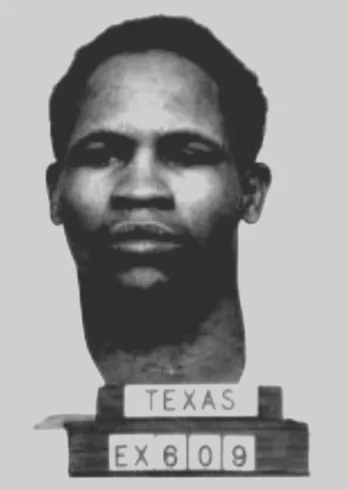 Clarence Jordan, a young Black man portrayed in B&W. Photo appears from long ago. Labeled Texas EX609.