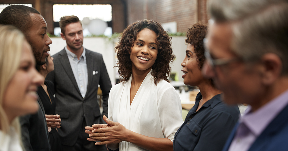 Diverse people chatting
