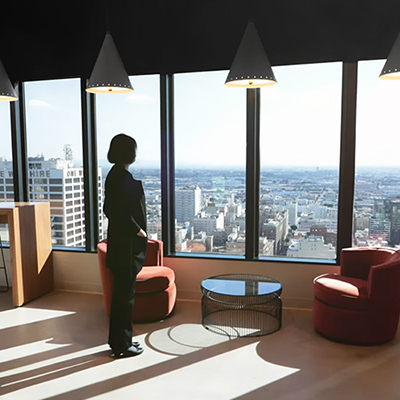 Looking out the window at GHJ headquarters