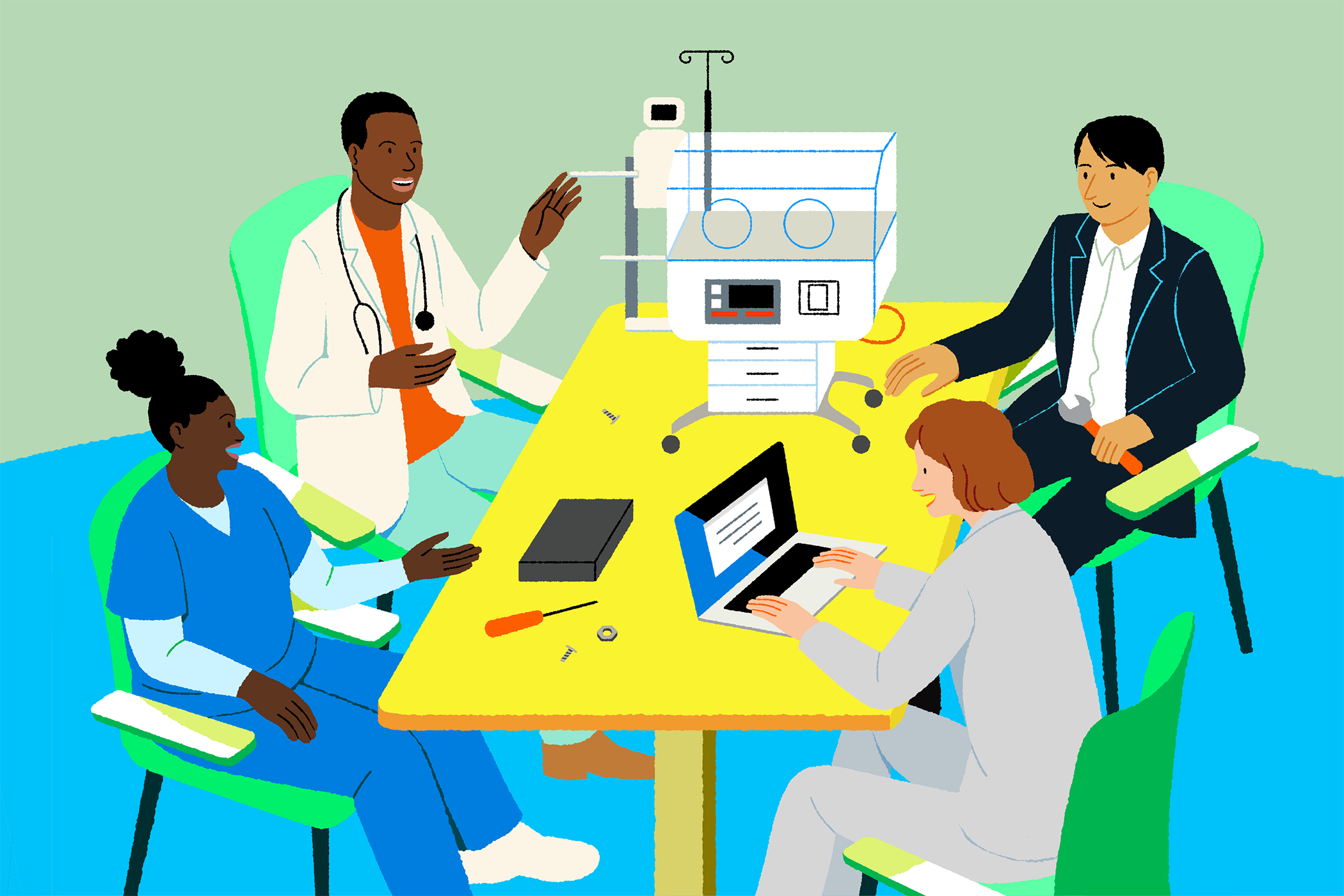 illustration of a group including a doctor, nurse, inventor, and ...