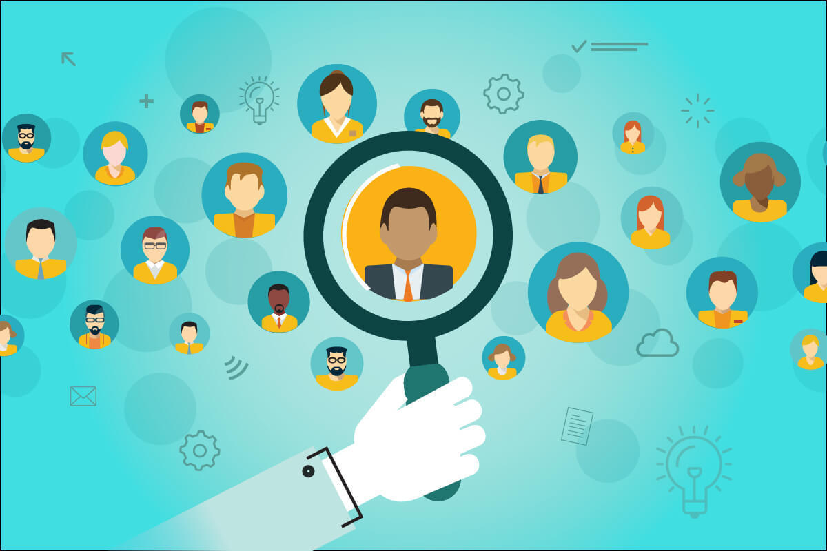 Magnifying glass highlighting a candidate for employment