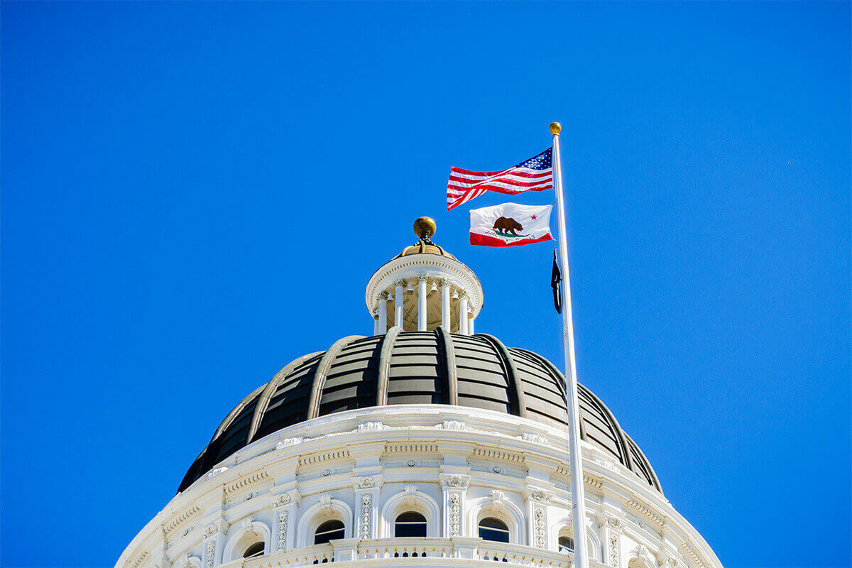 United States flag and California state flag